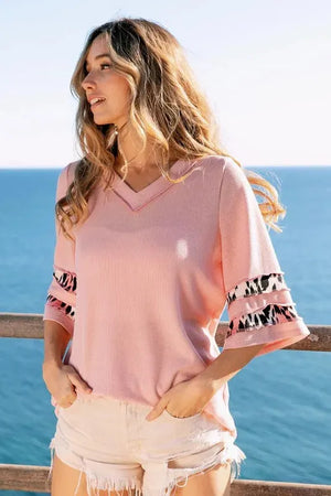 Leopard Print Tiered Sleeve Beach Top in Pink women outfit ideas