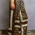 Leopard Print Wide Leg Beach Pants in Sand & Indigo