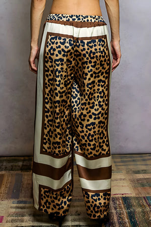 Leopard Print Wide Leg Beach Pants in Sand & Indigo