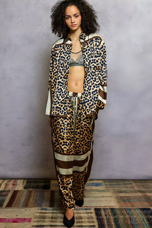 Leopard Print Wide Leg Beach Pants in Sand & Indigo