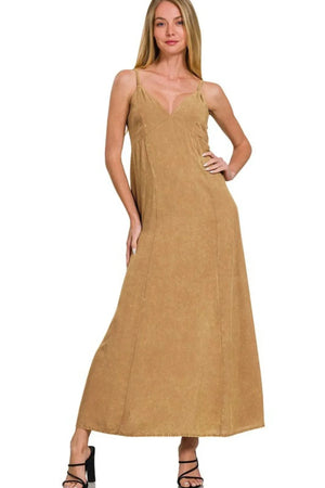 Mineral Washed Rayon Cami Beach Dress in Deep Camel women outfit ideas