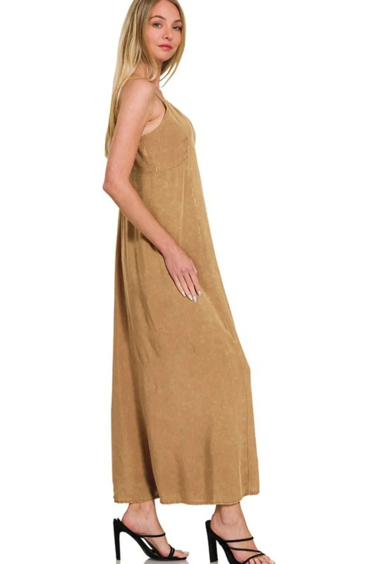 Mineral Washed Rayon Cami Beach Dress in Deep Camel women outfit ideas