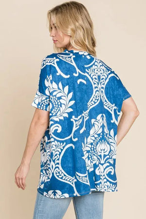 Ocean Breeze Blue Printed Relaxed V-Neck Beach Tunic women outfit ideas