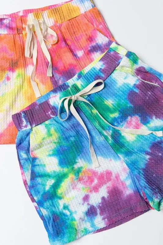 Ocean Wave Tie-Dye Cotton Beach Shorts women outfit ideas