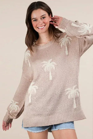 Palm Tree Graphic Knit Beach Sweater women outfit ideas