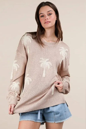 Palm Tree Graphic Knit Beach Sweater women outfit ideas
