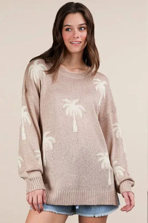 Palm Tree Graphic Knit Beach Sweater women outfit ideas