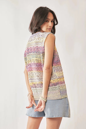 Pastel Stripe Crochet Sleeveless Beach Vest Top women outfit ideas