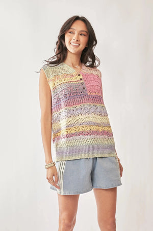 Pastel Stripe Crochet Sleeveless Beach Vest Top women outfit ideas