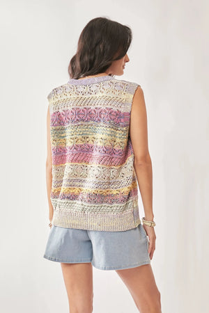 Pastel Stripe Crochet Sleeveless Beach Vest Top women outfit ideas
