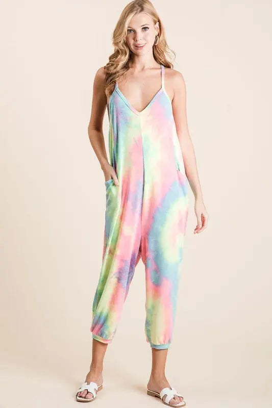 Pastel Tie Dye French Terry Beach Jumpsuit women outfit ideas