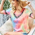 Pastel Tie-Dye Leopard V-Neck Beach Tee women outfit ideas