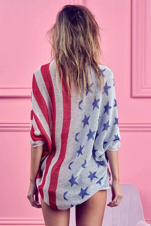 Patriotic Cocoon Knit Beach Cardigan women outfit ideas