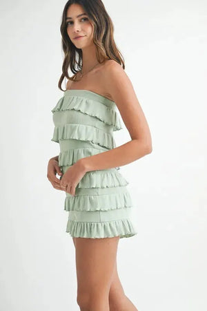 Pointelle Knit Ruffled Beach Romper in Light Sage women outfit ideas