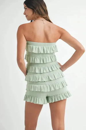 Pointelle Knit Ruffled Beach Romper in Light Sage women outfit ideas