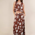 Printed Drawstring Midi Beach Skirt in Chocolate women outfit ideas