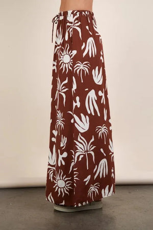 Printed Drawstring Midi Beach Skirt in Chocolate women outfit ideas