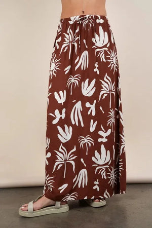 Printed Drawstring Midi Beach Skirt in Chocolate women outfit ideas