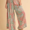 Printed Wide Leg Rayon Beach Pants in Mint & Pink women outfit ideas