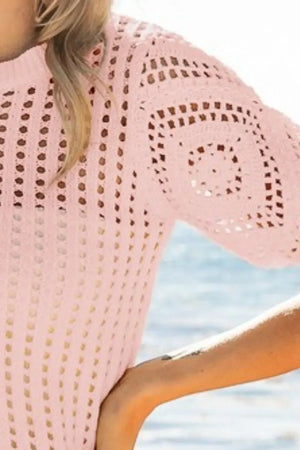 Puff Sleeve Crochet Beach Cover Up in Blush women outfit ideas