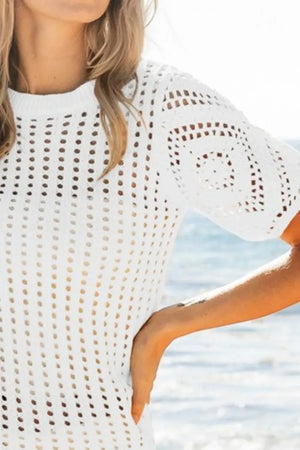 Puff Sleeve Crochet Beach Cover Up in Off White women outfit ideas