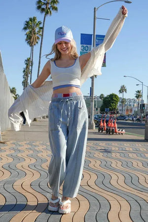 Relaxed Barrel Chambray Beach Pants - Light Denim women outfit ideas