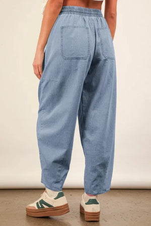 Relaxed Barrel Chambray Beach Pants - Light Denim women outfit ideas