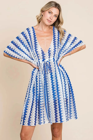 Royal Blue Striped Beach Cover-Up with Tie-Front women outfit ideas