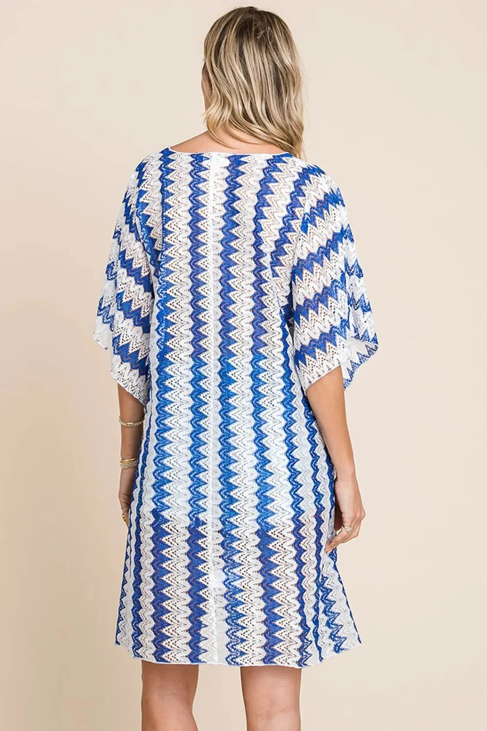 Royal Blue Striped Beach Cover-Up with Tie-Front women outfit ideas