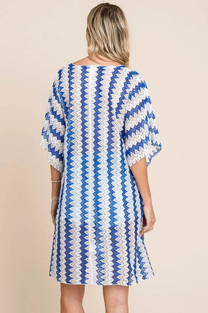 Royal Blue Striped Beach Cover-Up with Tie-Front women outfit ideas