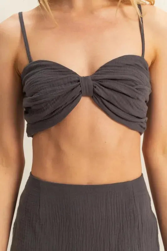 Ruched Linen-Blend Beach Skirt Set in Charcoal women outfit ideas