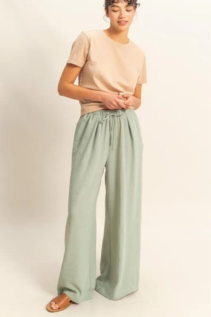 Seaside Drawstring Wide Leg Beach Pants in Sage Green