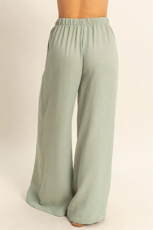Seaside Drawstring Wide Leg Beach Pants in Sage Green