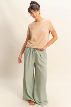 Seaside Drawstring Wide Leg Beach Pants in Sage Green