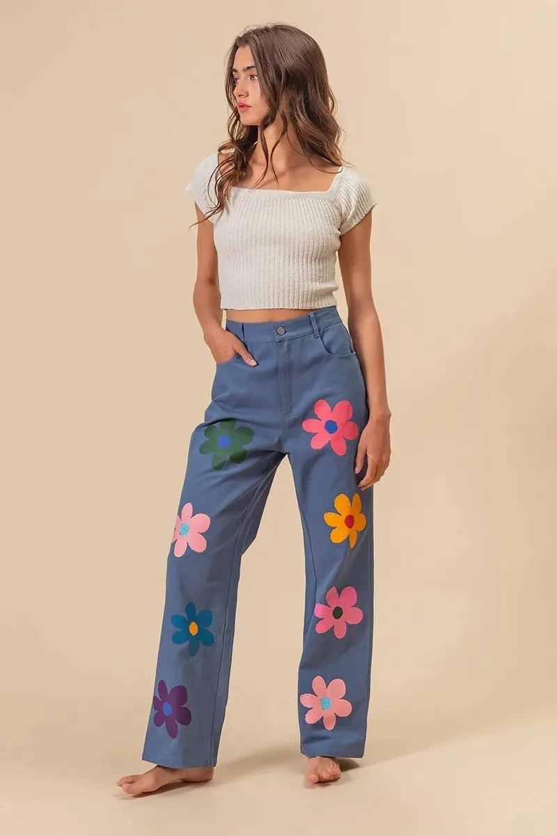 Seaside Floral Straight Leg Beach Pants women outfit ideas