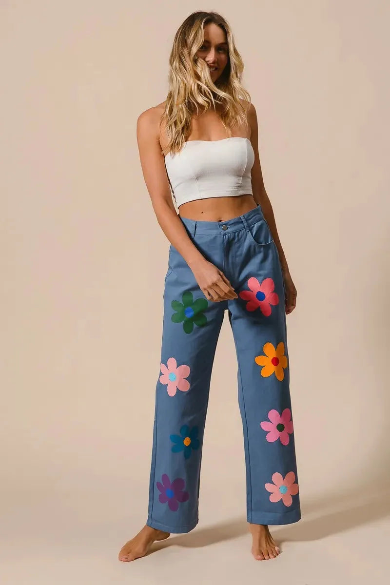 Seaside Floral Straight Leg Beach Pants women outfit ideas