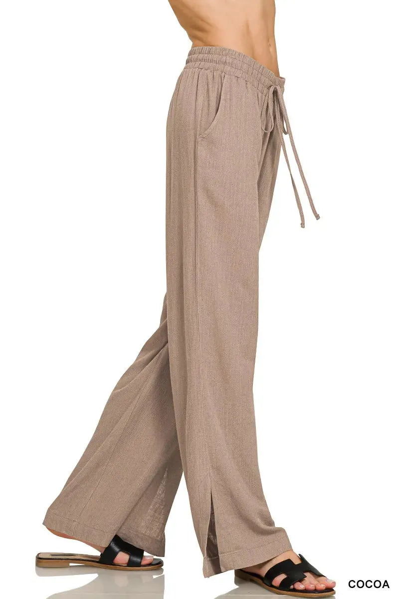 Seaside Linen Blend Drawstring Beach Pants in Cocoa women outfit ideas