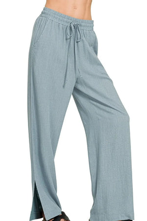 Seaside Linen-Blend Wide-Leg Beach Pants women outfit ideas