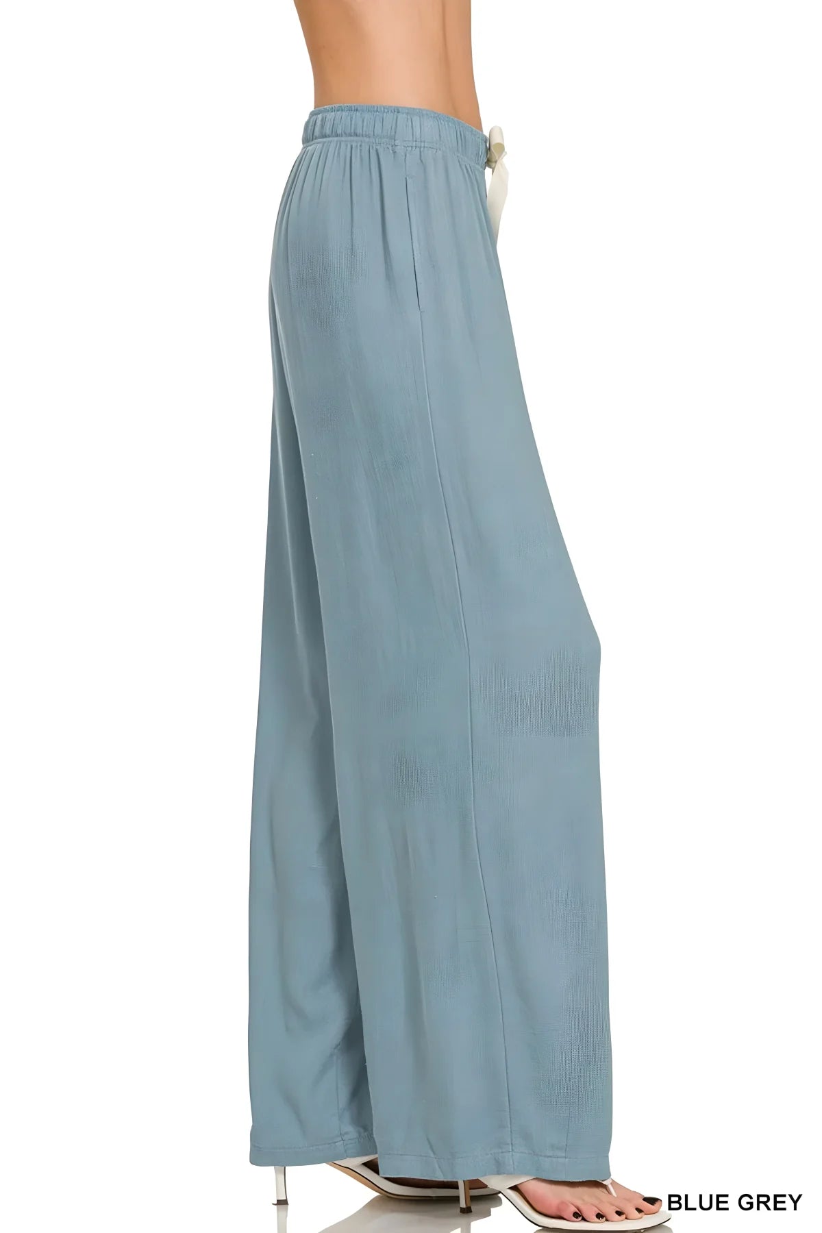 Seaside Linen Drawstring Beach Pants in Blue Grey