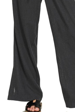Seaside Linen Drawstring Wide-Leg Beach Pants in Black women outfit ideas