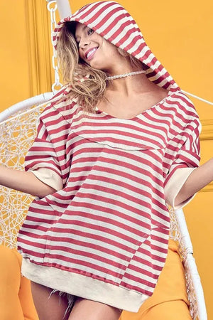 Seaside Stripe Short Sleeve Beach Hoodie women outfit ideas