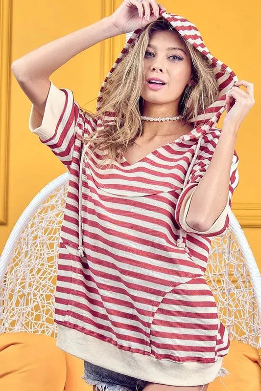 Seaside Stripe Short Sleeve Beach Hoodie women outfit ideas