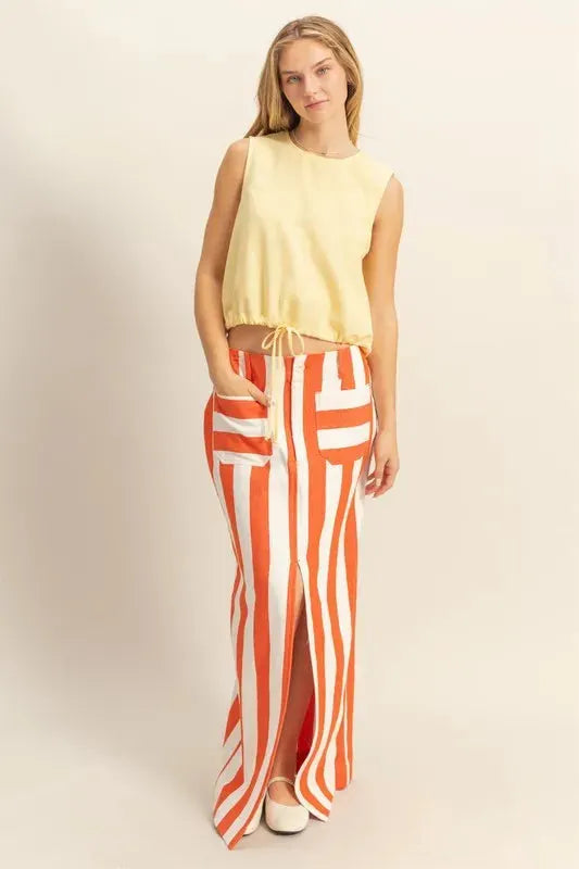 Seaside Striped Cotton Beach Maxi Skirt women outfit ideas