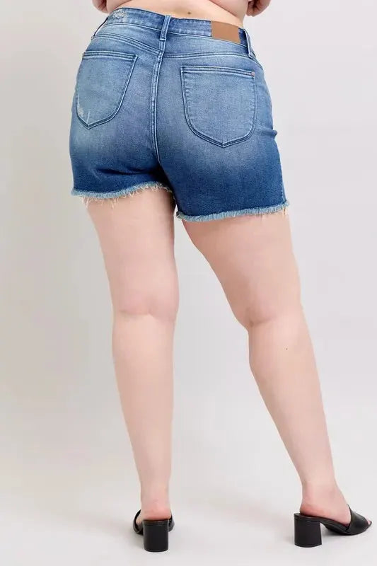 Seaside V-Front Denim Beach Shorts in Medium Wash women outfit ideas