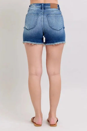 Seaside V-Front Denim Beach Shorts in Medium Wash women outfit ideas