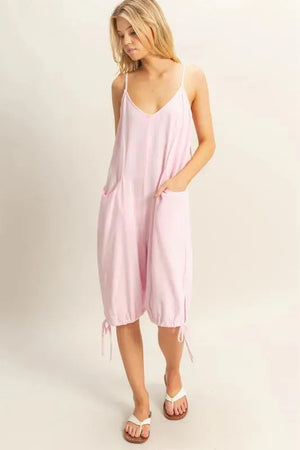 Side-Tie Linen Blend Beach Romper in Light Pink women outfit ideas