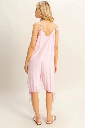 Side-Tie Linen Blend Beach Romper in Light Pink women outfit ideas