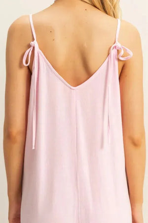 Side-Tie Linen Blend Beach Romper in Light Pink women outfit ideas