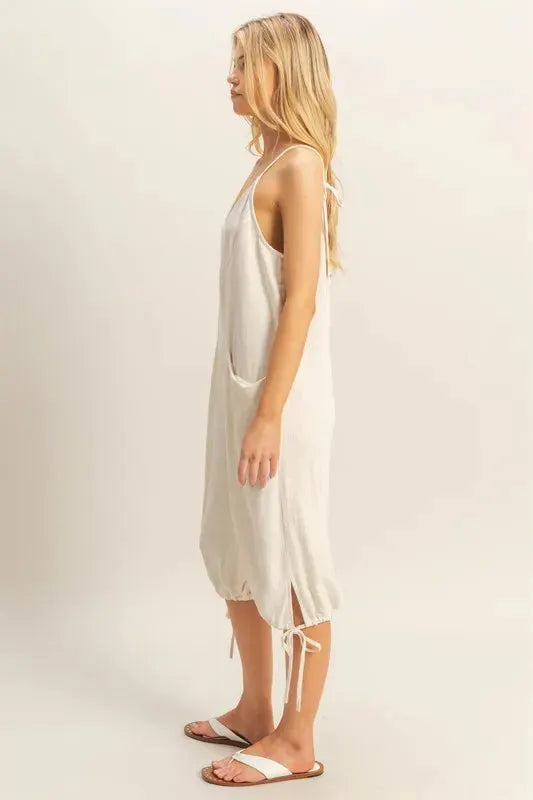 Side-Tie Linen Blend Beach Romper in Oatmeal women outfit ideas