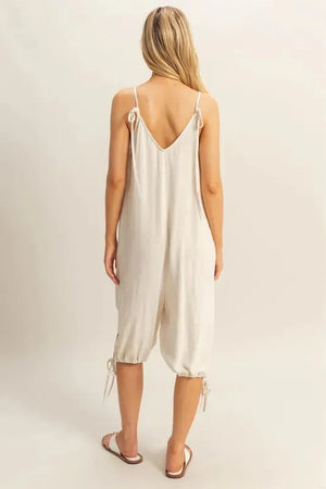 Side-Tie Linen Blend Beach Romper in Oatmeal women outfit ideas